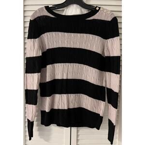 Talbots Women's Button Neck Sweater Cotton Blend S/P Black*Cream Stripes
